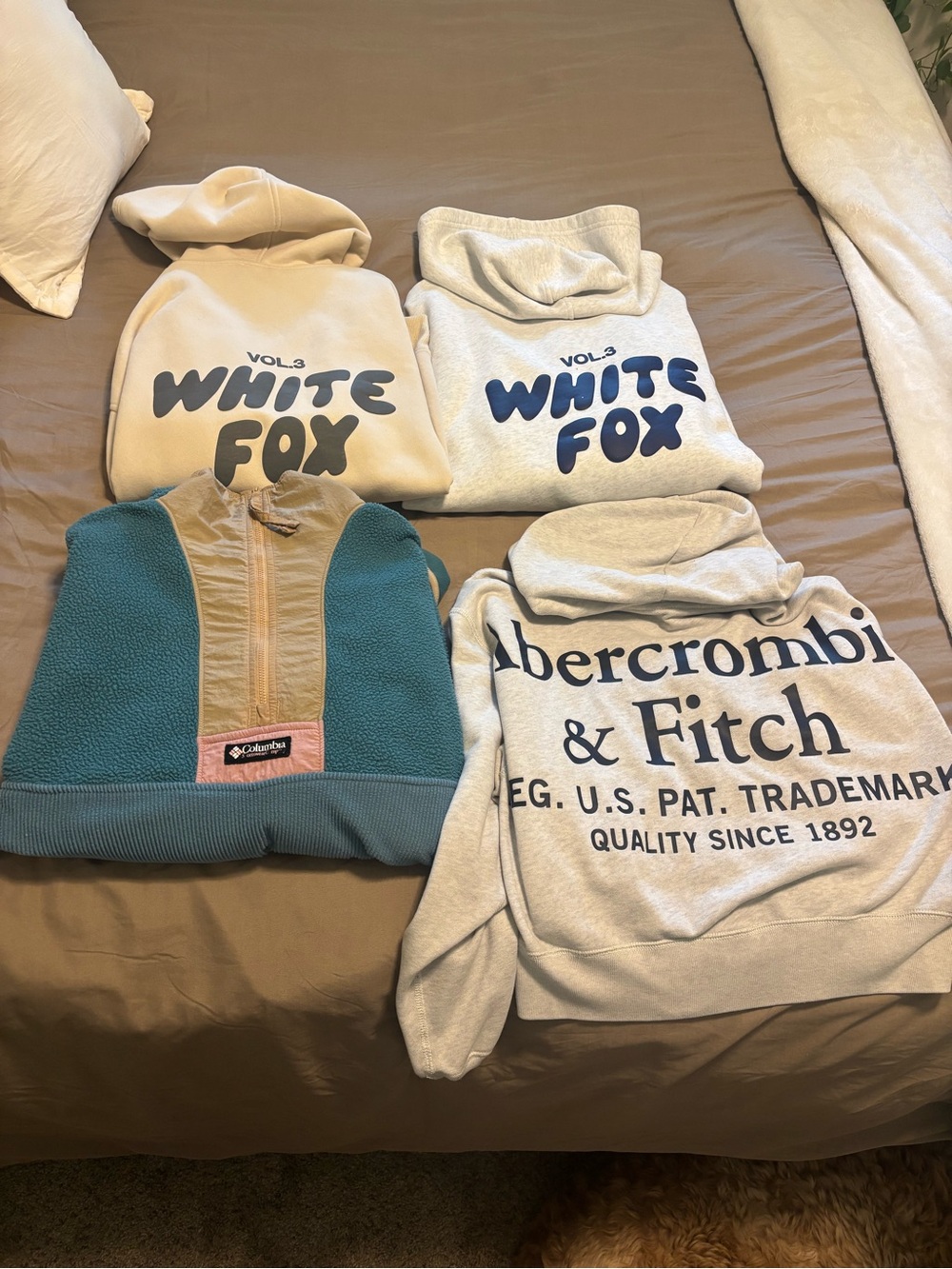 White Fox Boutique Beige & Cream Logo Hoodie